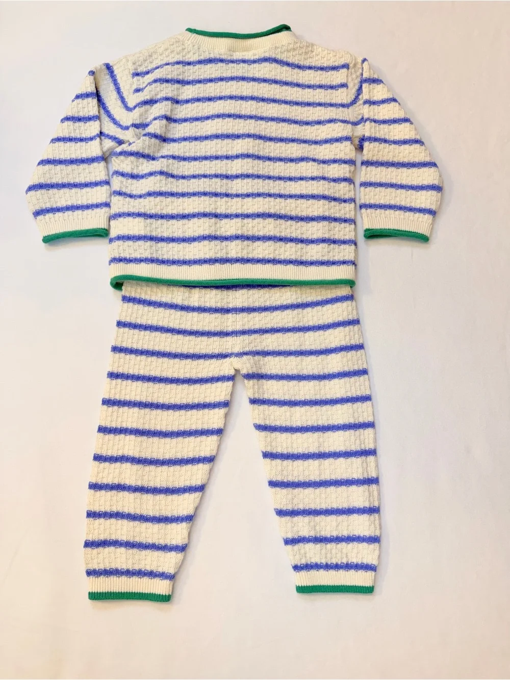 Baby GAP Cream & Lake Blue Striped Cotton Knit Set Kelly Green Detailing 12-18M